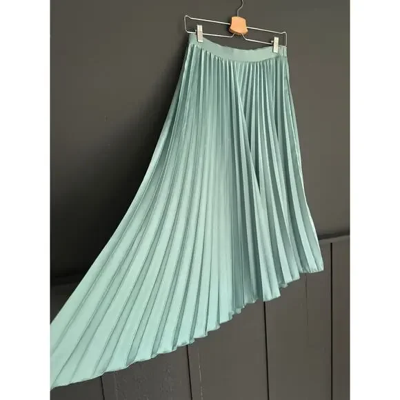 ZARA Pleated Satin Asymmetrical Midi Skirt Size Medium